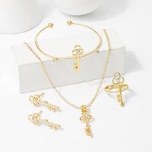Shein Key Design Necklace & Bracelet & Earrings & Ring