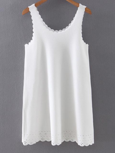 Shein White Scallop Hollow Hem Sleeveless Shift Dress