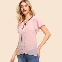 Shein Self-tie Ruffle Sleeve Chiffon Top