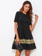 Shein Floral Lace Applique Boxed Pleated Fit & Flare Dress