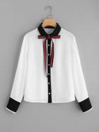 Shein Contrast Trim Pearl Button Blouse