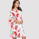 Shein Ruffle Cuff Floral Tunic Dress