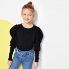 Shein Girls Buttoned Leg-of-mutton Sleeve Tee
