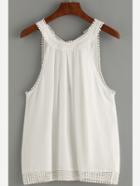 Shein White Knotted Back Pom-pom Top