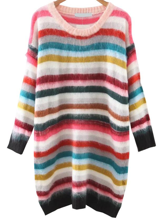Shein Multicolor Striped Drop Shoulder Sweater Dress