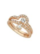 Shein 2pcs/set Luxury Rosegold Color With Simulated-pearl Rhinestone Bride Finger Rings
