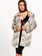 Shein Multicolor Chevron Faux Fur Coat