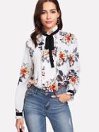 Shein Frill Detail Tied Neck Floral Blouse