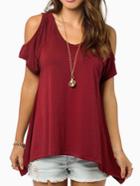 Shein Open Shoulder V Neck T-shirt