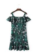 Shein Green Open Shoulder Floral Fishtail Dress