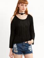 Shein Black Cable Pattern Open Shoulder Sweater