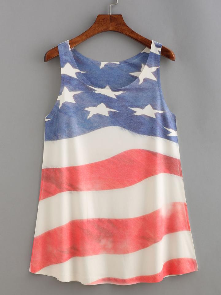 Shein Stars And Stirpes Print Tank Top