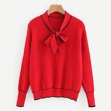 Shein Contrast Binding Tie Neck Jumper