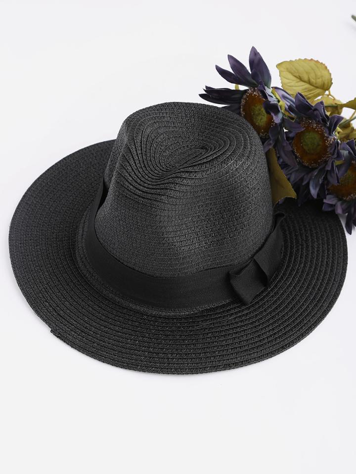 Shein Bow Tie Straw Fedora Hat