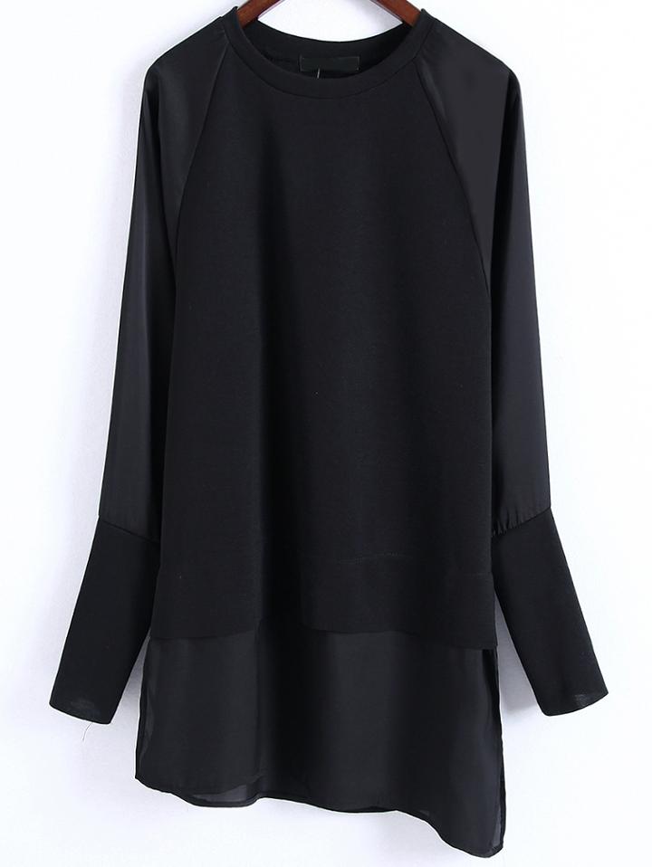 Shein Black Side Slit Asymmetrical 2 In 1 Blouse