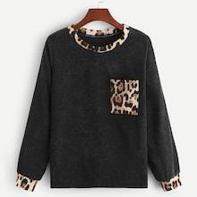 Shein Leopard Panel Corduroy Sweatshirt