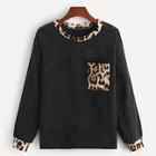 Shein Leopard Panel Corduroy Sweatshirt