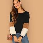 Shein Contrast Faux Fur Drop Shoulder Pullover