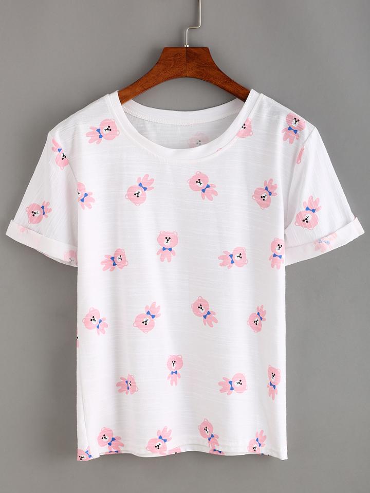Shein Allover Bear Print T-shirt