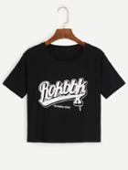 Shein Black Slogan Print Crop T-shirt