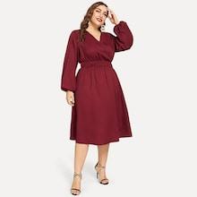 Shein Plus Surplice Neck Shirred Dress