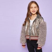 Shein Girls Zip Up Teddy Sleeve Jacket