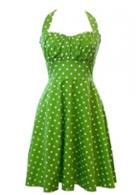 Rosewe Dot Print Halter Neck Green A Line Dress