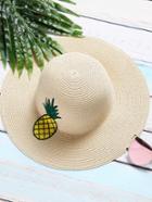 Shein Beige Pineapple Embroidery Straw Hat