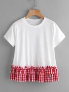 Shein Contrast Gingham Tiered Frill Hem Tee