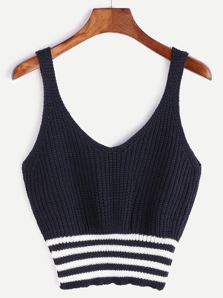 Shein Navy Striped Hem Knit Tank Top