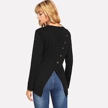 Shein Button Back Asymmetrical Hem Tee
