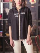 Shein Black High Low Letter Print Blouse