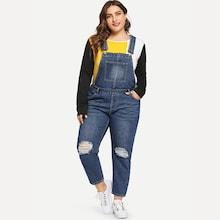 Shein Plus Slant Pocket Ripped Denim Jumpsuit