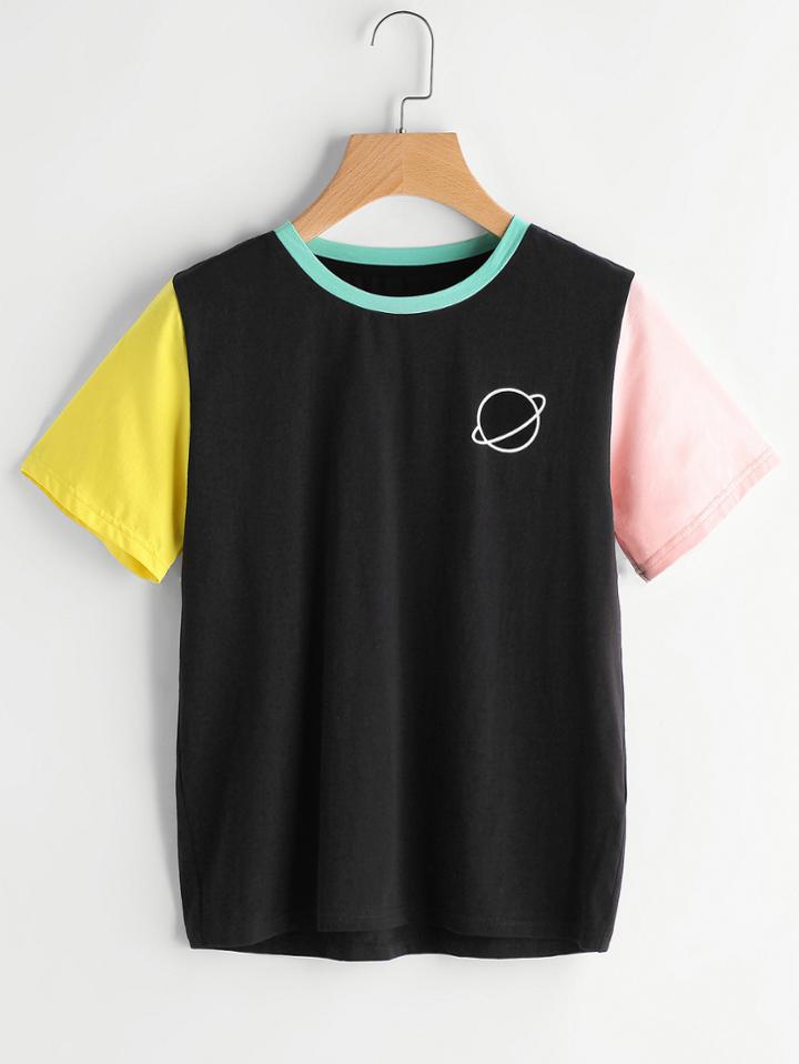 Shein Color Block Saturn Logo Tee