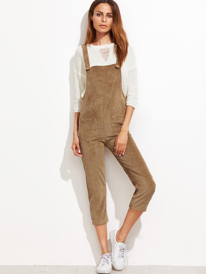 Shein Khaki Pockets Overall Jumpsuit