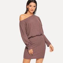 Shein Asymmetric Shoulder Dolman Sleeve Blouson Dress