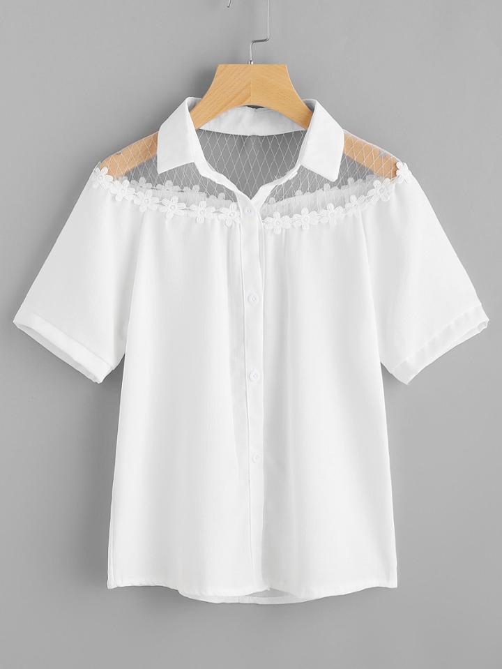 Shein Contrast Sheer Lace Shirt