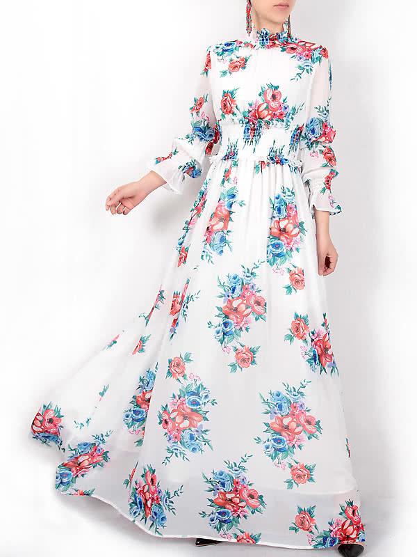 Shein Flowers Print Elastic-waist Maxi Dress