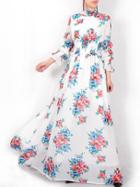 Shein Flowers Print Elastic-waist Maxi Dress
