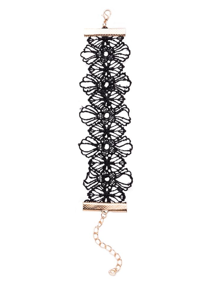 Shein Black Floral Lace Hollow Out Wide Bracelet