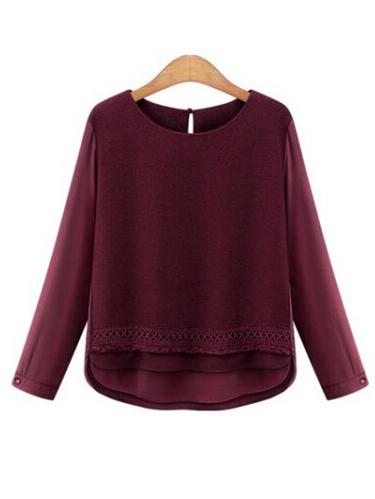 Shein Red Round Neck Hollow Blouse