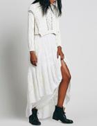 Shein Beige Embroidered High Low Skirt