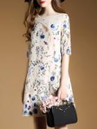 Shein White Flowers Embroidered Shift Dress