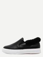 Shein Black Pu Fur Lined Rubber Sole Loafers
