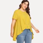 Shein Plus Fold Pleat Front Dip Hem Blouse