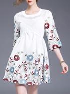 Shein Flowers Embroidered High-waisted Dress