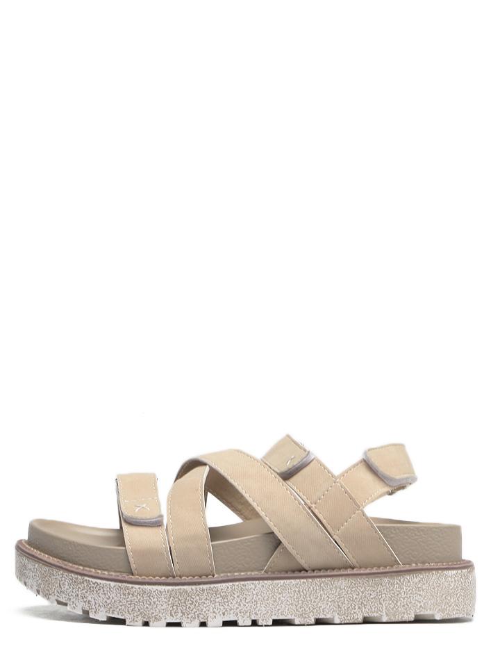Shein Apricot Peep Toe Crisscross Velcro Flatform Sandals