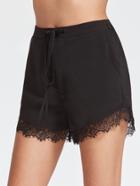 Shein Black Lace Trim Drawstring Waist Shorts