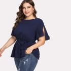 Shein Plus Split Sleeve Belted Detail Knot Top