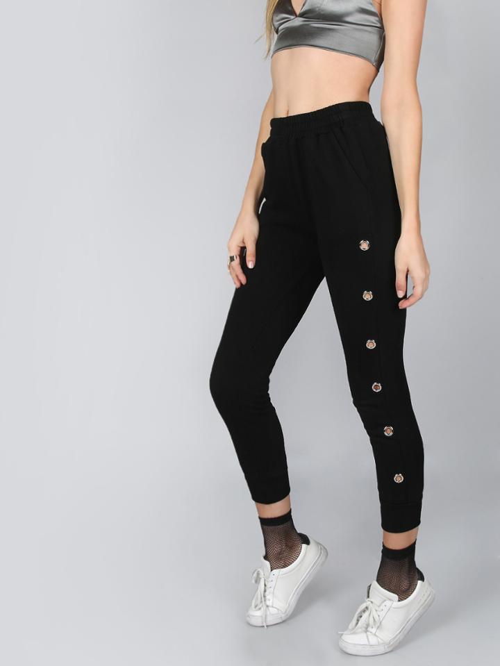 Shein Black Drawstring Sweatpants With Metal Eyelet Detail